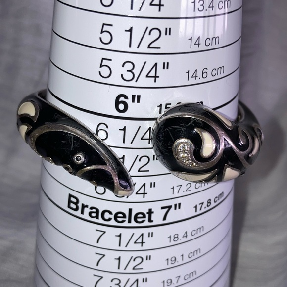 Bracelet Cuff Enamel Sterling Silver 925 Women’s Black White Raquelle Bianco - Picture 4 of 16